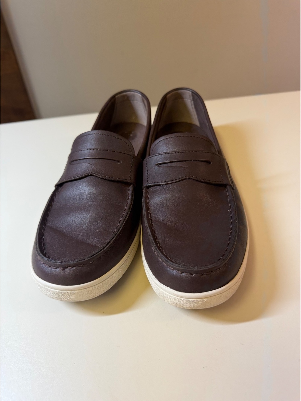 Cole Haan Men's Brown Leather Loafers with White Sole